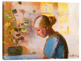 Canvas print Sewing woman in blue - Anna Ancher