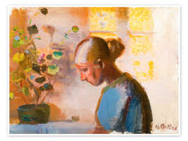 Taulu Sewing woman in blue - Anna Ancher
