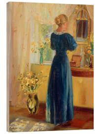 Holzbild Frau vor dem Spiegel