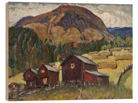 Wood print Summer landscape with mountain huts - Anna Katarina Boberg