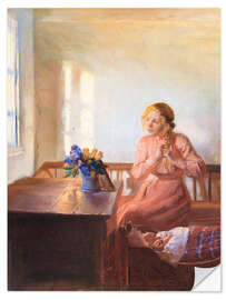 Wandsticker Junges Mädchen beim Flechten ihrer Haare