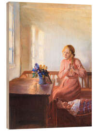 Print på træ Interiør med en ung pige, der fletter sit hår, 1901