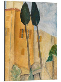 Alubild Zypressen und Häuser in Cagnes