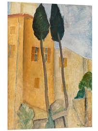 Hartschaumbild Zypressen und Häuser in Cagnes