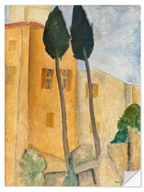 Wandsticker Zypressen und Häuser in Cagnes