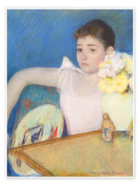 Reprodução Girl in pink with a fan - Mary Stevenson Cassatt