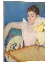Wood print Girl in pink with a fan - Mary Stevenson Cassatt
