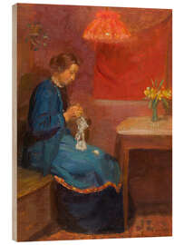 Holzbild Frau mit ihrer Handarbeit