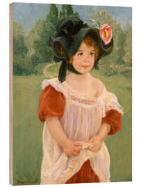 Holzbild Margot steht in einem Garten