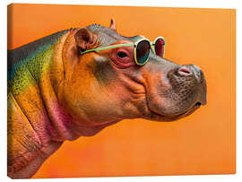 Leinwandbild Cooles Nilpferd mit Sonnenbrille