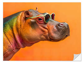 Wandsticker Cooles Nilpferd mit Sonnenbrille