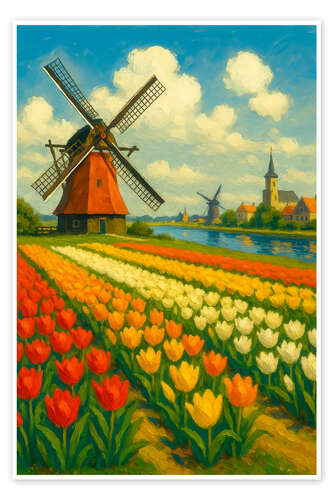 Poster Tulpenträume und Windmühlen