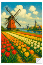 Wandsticker Tulpenträume und Windmühlen