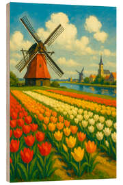 Holzbild Tulpenträume und Windmühlen