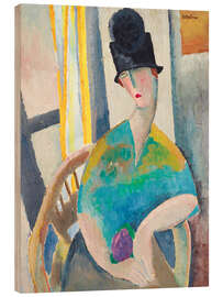 Holzbild Frau mit Glockenhut - Jeanne Hebuterne