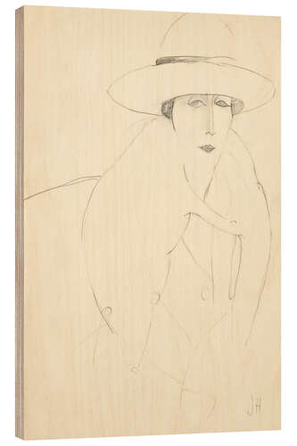 Wood print Woman with hat