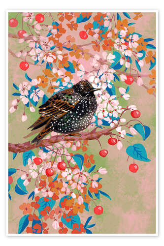 Poster Starling in Blooming Tree