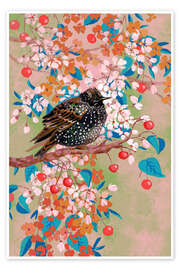 Wall print Starling in Blooming Tree - Verbrugge Watercolor