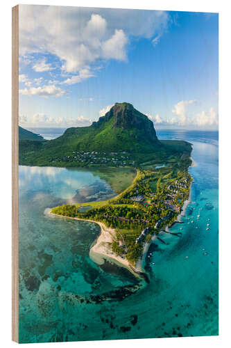 Wood print Le Morne Brabant with lagoon, Mauritius