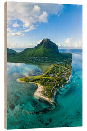 Wood print Le Morne Brabant with lagoon, Mauritius - Jan Christopher Becke