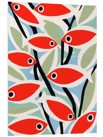 Hartschaumbild Retrofische in Rot