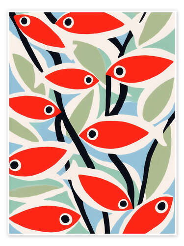 Poster Retro Fish in Red