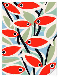 Wandsticker Retrofische in Rot