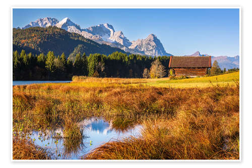 Póster Wooden Hut on the Mountain Lake