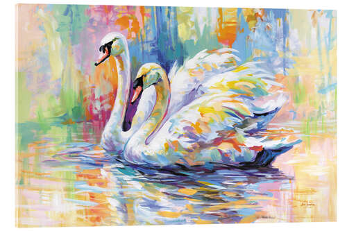 Acrylglasbild Farbenfrohe Schwäne auf einem See