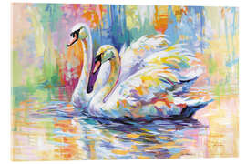 Acrylglasbild Farbenfrohe Schwäne auf einem See - Leon Devenice