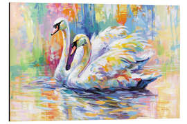 Tableau en aluminium Colorful Swans on a Lake - Leon Devenice