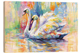 Wood print Colorful Swans on a Lake - Leon Devenice