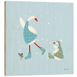 Holzbild Enten im Schnee III