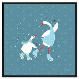 Gerahmter Kunstdruck Enten im Schnee I