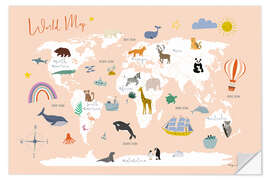 Wandsticker Karte der Tierwelt I - Kasia Kucwaj-Tybur