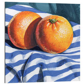 Alubild Orangen auf gestreiftem Tuch