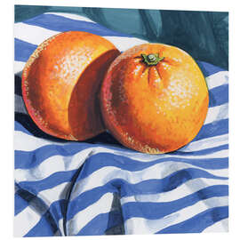 Hartschaumbild Orangen auf gestreiftem Tuch