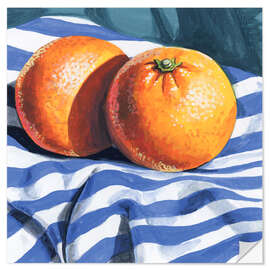 Wandsticker Orangen auf gestreiftem Tuch