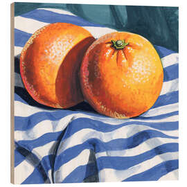 Holzbild Orangen auf gestreiftem Tuch