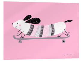 Acrylglasbild Rosa Hund beim Skaten - Kasia Kucwaj-Tybur