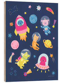 Holzbild Süße Hunde im Weltraum