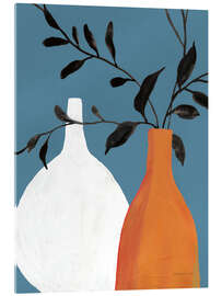 Acrylglasbild Dünne Stiele, Weiß und Terracotta