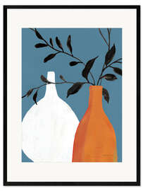 Gerahmter Kunstdruck Dünne Stiele, Weiß und Terracotta