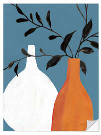 Wandsticker Dünne Stiele, Weiß und Terracotta