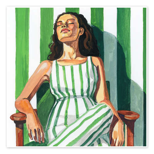 Poster Relaxing In A Striped Dress