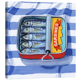 Leinwandbild Sardinen auf gestreiftem Tuch