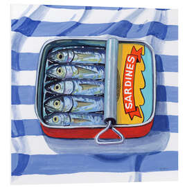 Hartschaumbild Sardinen auf gestreiftem Tuch