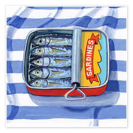 Kunstwerk Sardines on Striped Cloth - Kate Jarvick Birch