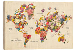 Holzbild FLorale Weltkarte (englisch) - Wild Apple Portfolio