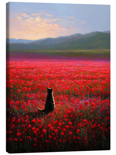 Stampa su tela Tabby Cat in Poppy Field